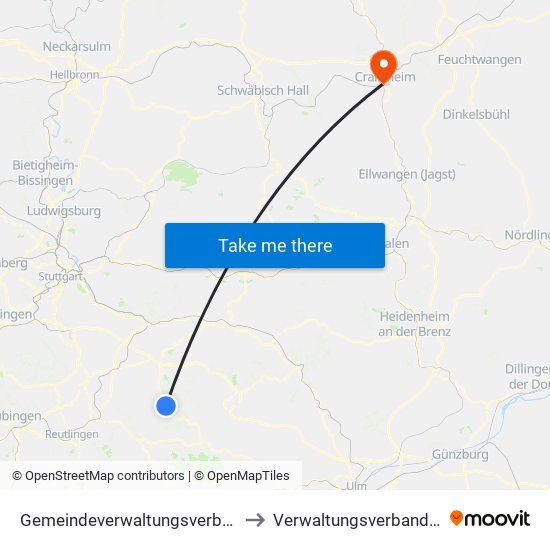 Gemeindeverwaltungsverband Lenningen to Verwaltungsverband Crailsheim map