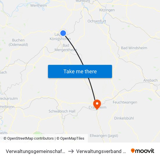 Verwaltungsgemeinschaft Grünsfeld to Verwaltungsverband Crailsheim map