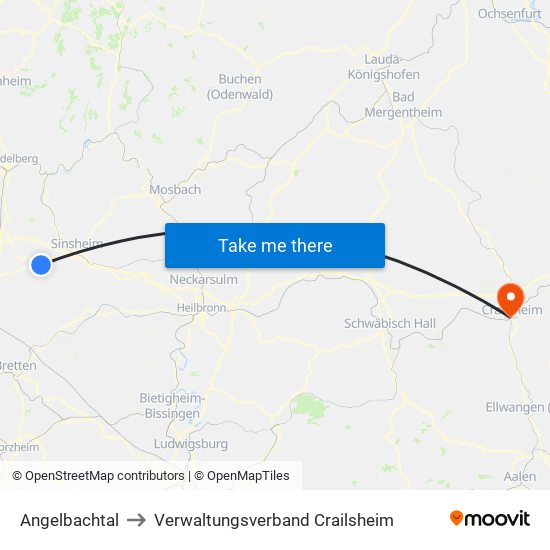 Angelbachtal to Verwaltungsverband Crailsheim map