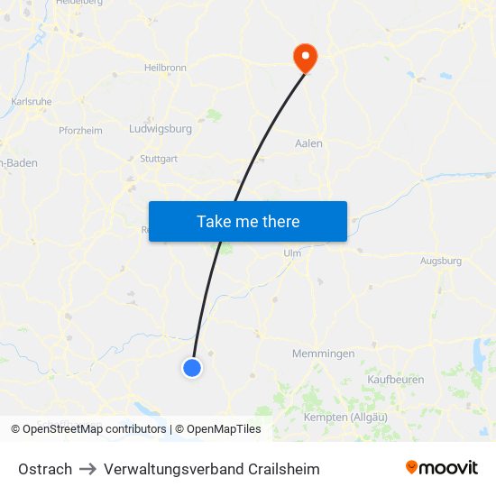 Ostrach to Verwaltungsverband Crailsheim map