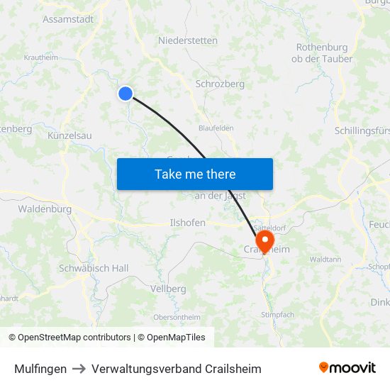 Mulfingen to Verwaltungsverband Crailsheim map