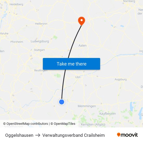 Oggelshausen to Verwaltungsverband Crailsheim map