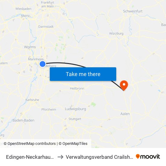 Edingen-Neckarhausen to Verwaltungsverband Crailsheim map