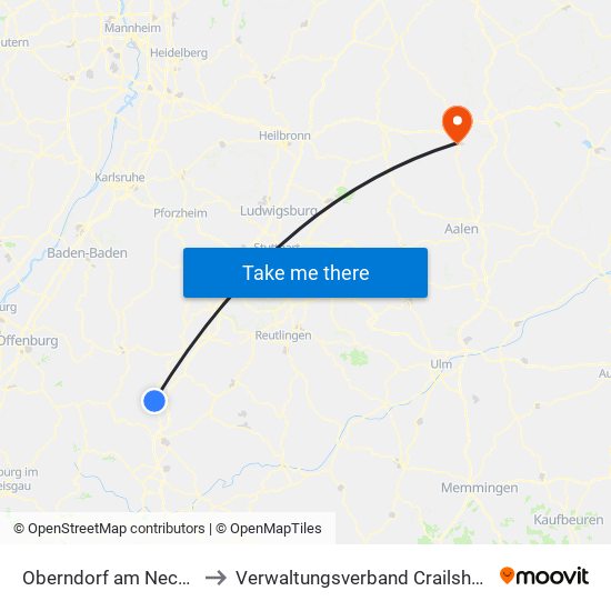 Oberndorf am Neckar to Verwaltungsverband Crailsheim map
