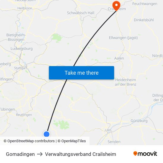 Gomadingen to Verwaltungsverband Crailsheim map