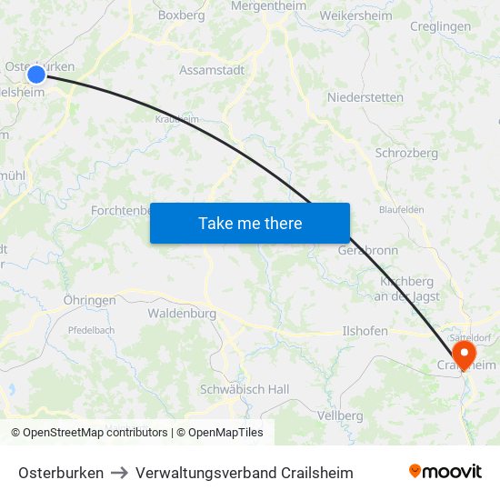 Osterburken to Verwaltungsverband Crailsheim map