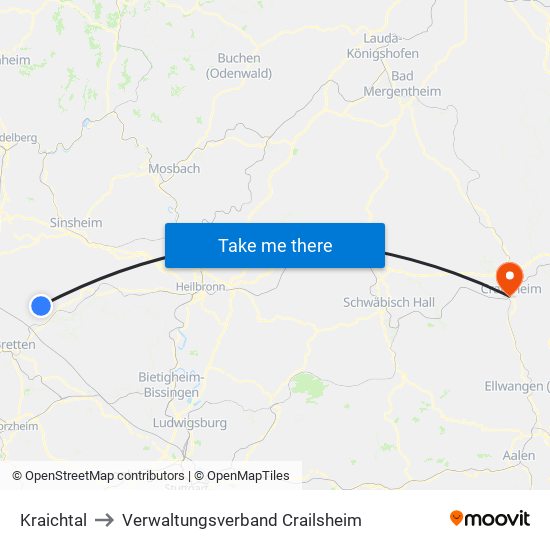 Kraichtal to Verwaltungsverband Crailsheim map