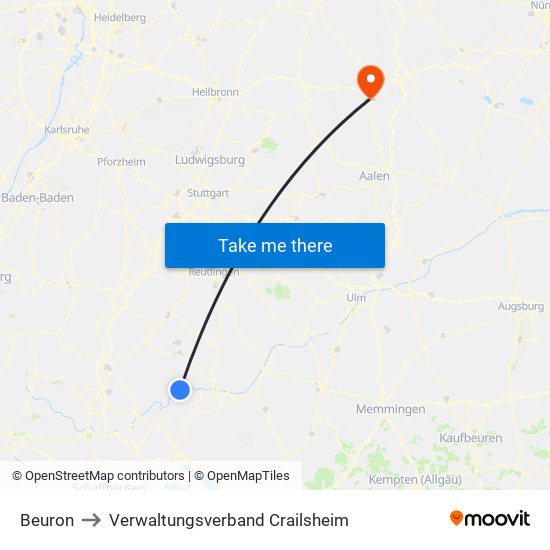 Beuron to Verwaltungsverband Crailsheim map