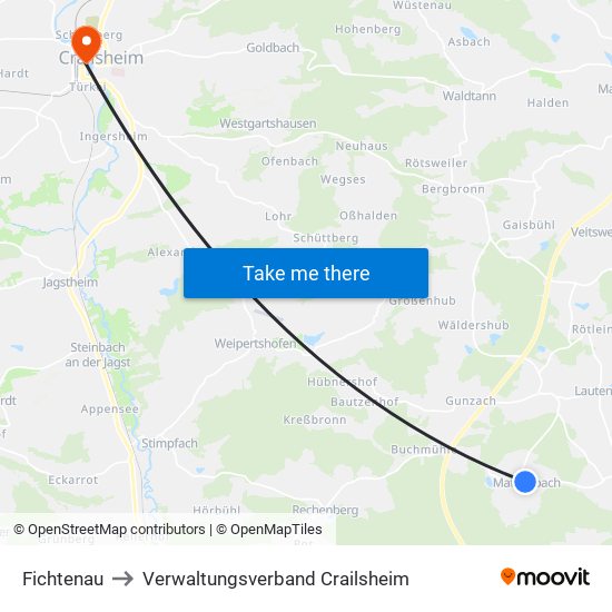 Fichtenau to Verwaltungsverband Crailsheim map