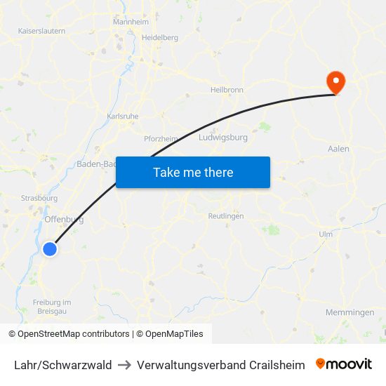 Lahr/Schwarzwald to Verwaltungsverband Crailsheim map