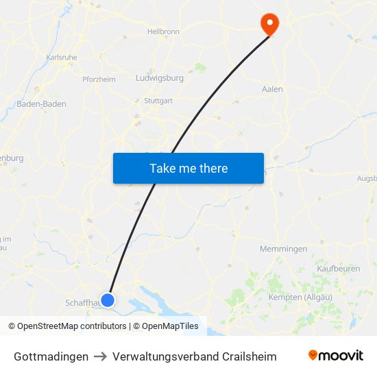 Gottmadingen to Verwaltungsverband Crailsheim map