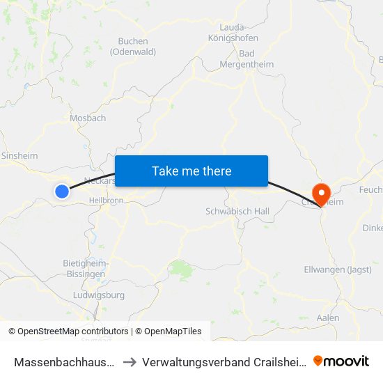 Massenbachhausen to Verwaltungsverband Crailsheim map