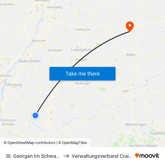 St. Georgen Im Schwarzwald to Verwaltungsverband Crailsheim map