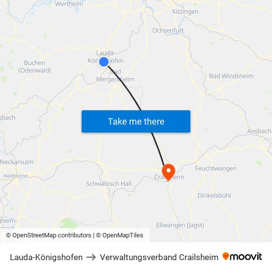 Lauda-Königshofen to Verwaltungsverband Crailsheim map