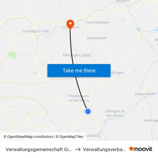 Verwaltungsgemeinschaft Giengen An Der Brenz to Verwaltungsverband Crailsheim map