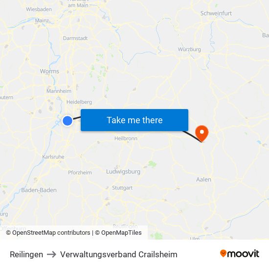 Reilingen to Verwaltungsverband Crailsheim map