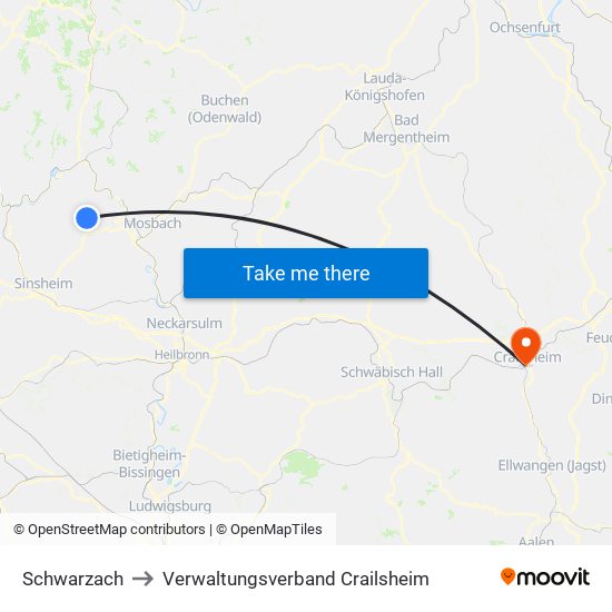 Schwarzach to Verwaltungsverband Crailsheim map
