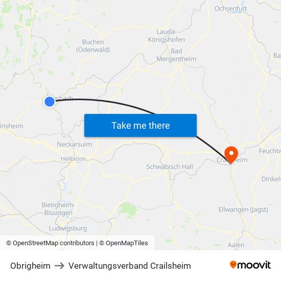 Obrigheim to Verwaltungsverband Crailsheim map