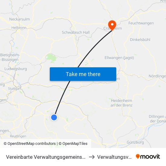 Vereinbarte Verwaltungsgemeinschaft Der Stadt Weilheim An Der Teck to Verwaltungsverband Crailsheim map