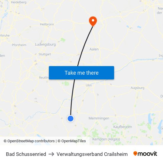 Bad Schussenried to Verwaltungsverband Crailsheim map