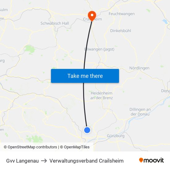 Gvv Langenau to Verwaltungsverband Crailsheim map