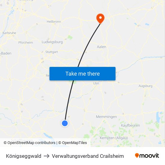 Königseggwald to Verwaltungsverband Crailsheim map