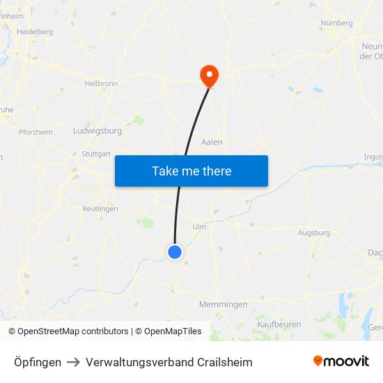 Öpfingen to Verwaltungsverband Crailsheim map