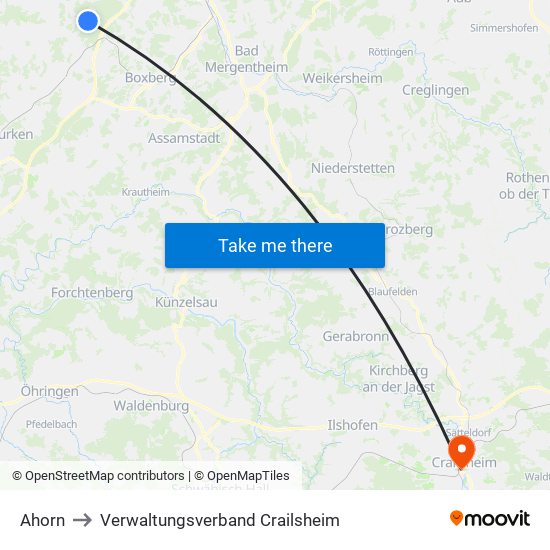 Ahorn to Verwaltungsverband Crailsheim map