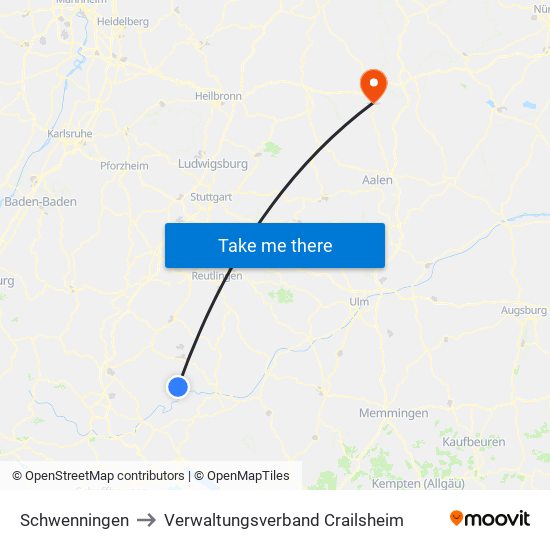 Schwenningen to Verwaltungsverband Crailsheim map