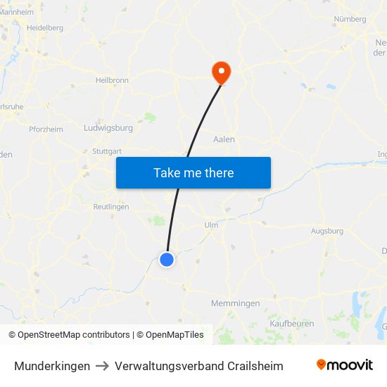 Munderkingen to Verwaltungsverband Crailsheim map