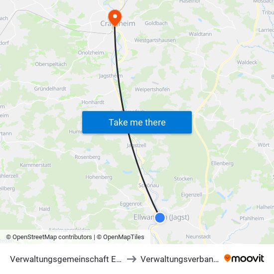 Verwaltungsgemeinschaft Ellwangen (Jagst) to Verwaltungsverband Crailsheim map