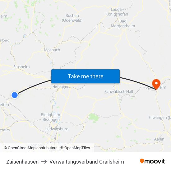 Zaisenhausen to Verwaltungsverband Crailsheim map