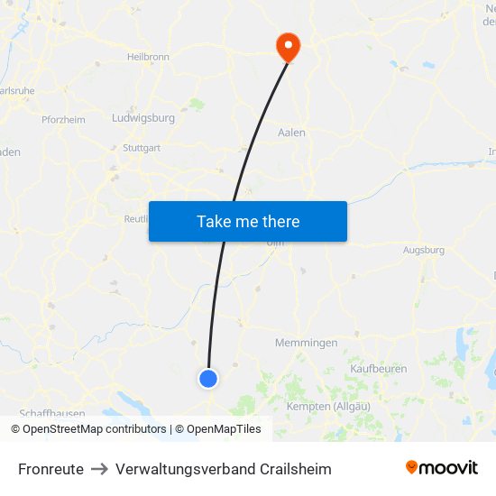 Fronreute to Verwaltungsverband Crailsheim map