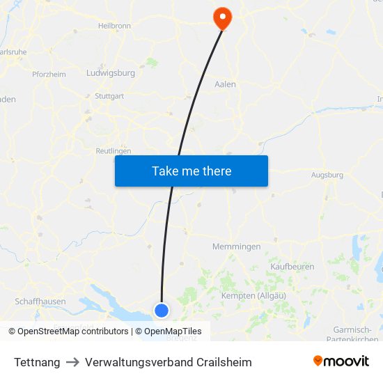 Tettnang to Verwaltungsverband Crailsheim map