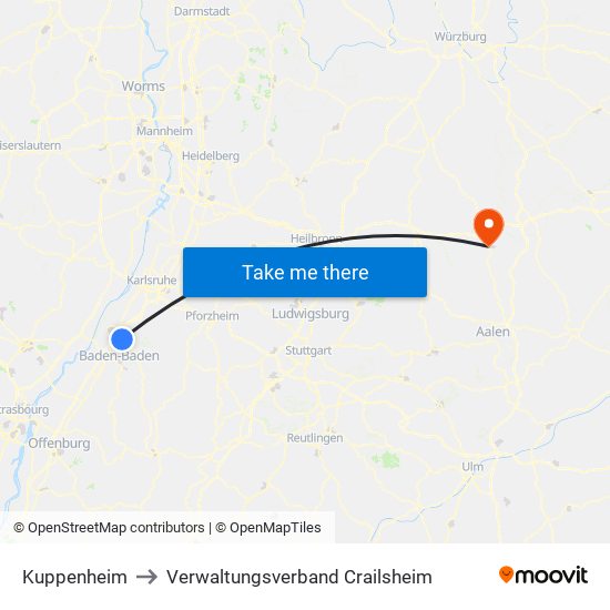 Kuppenheim to Verwaltungsverband Crailsheim map