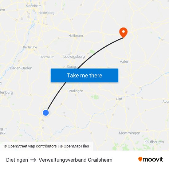 Dietingen to Verwaltungsverband Crailsheim map