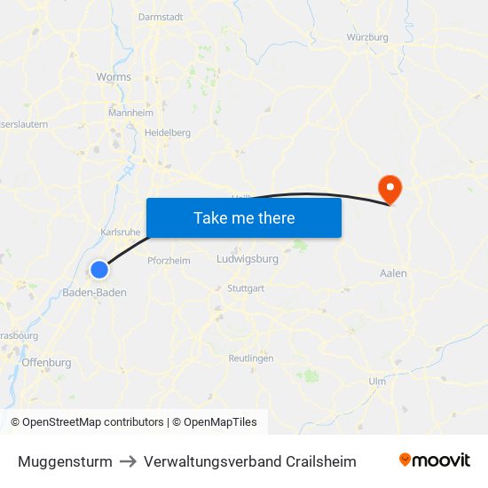 Muggensturm to Verwaltungsverband Crailsheim map