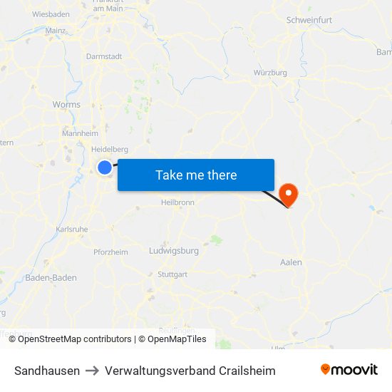 Sandhausen to Verwaltungsverband Crailsheim map