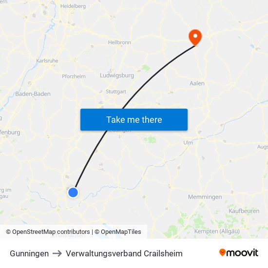 Gunningen to Verwaltungsverband Crailsheim map