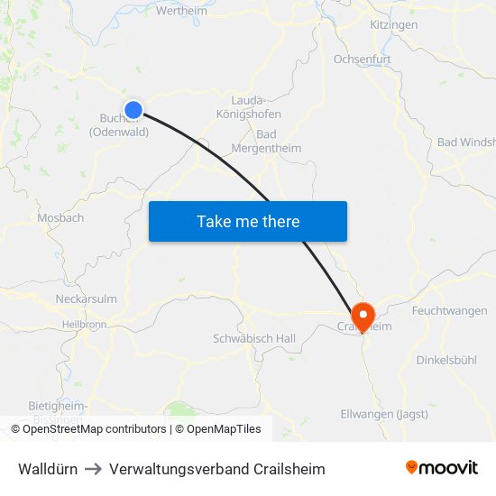 Walldürn to Verwaltungsverband Crailsheim map