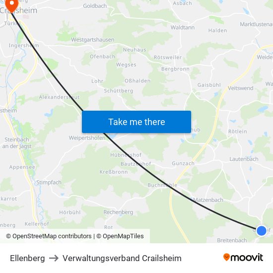 Ellenberg to Verwaltungsverband Crailsheim map