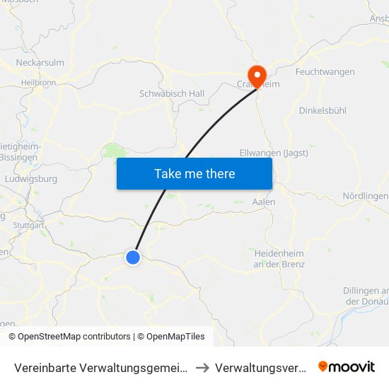 Vereinbarte Verwaltungsgemeinschaft Der Stadt Uhingen to Verwaltungsverband Crailsheim map