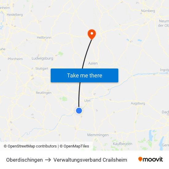 Oberdischingen to Verwaltungsverband Crailsheim map