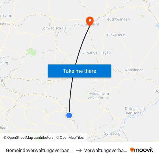 Gemeindeverwaltungsverband Lonsee-Amstetten to Verwaltungsverband Crailsheim map