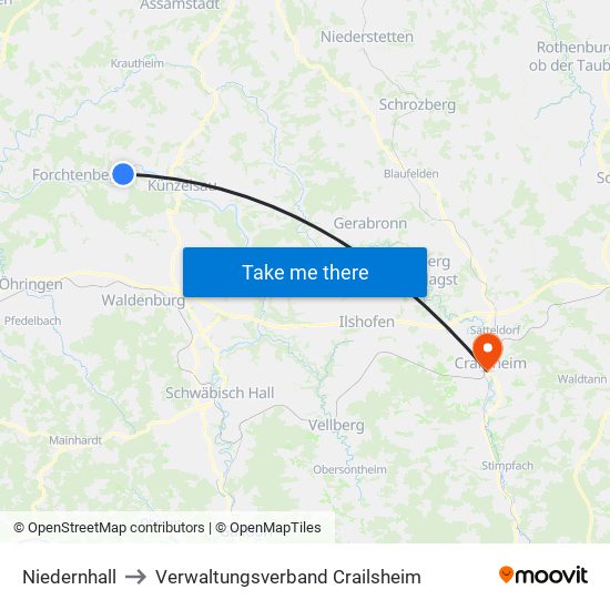 Niedernhall to Verwaltungsverband Crailsheim map