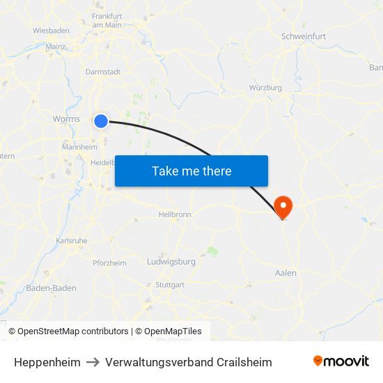 Heppenheim to Verwaltungsverband Crailsheim map