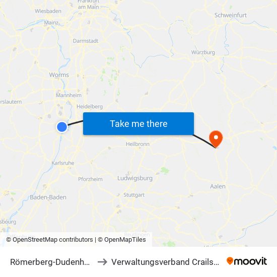 Römerberg-Dudenhofen to Verwaltungsverband Crailsheim map