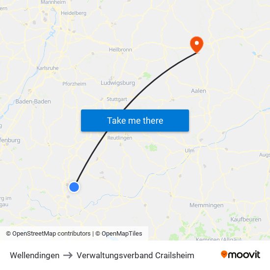 Wellendingen to Verwaltungsverband Crailsheim map