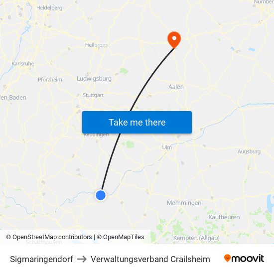 Sigmaringendorf to Verwaltungsverband Crailsheim map