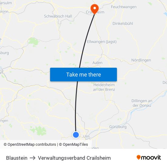 Blaustein to Verwaltungsverband Crailsheim map